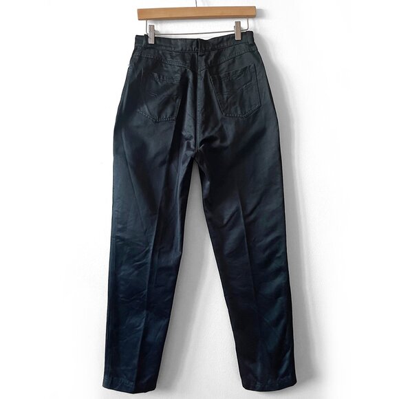 Vintage 90s VALENTINO Boutique Black Polished Cotton High-Waist Pants Made Italy - Picture 4 of 11